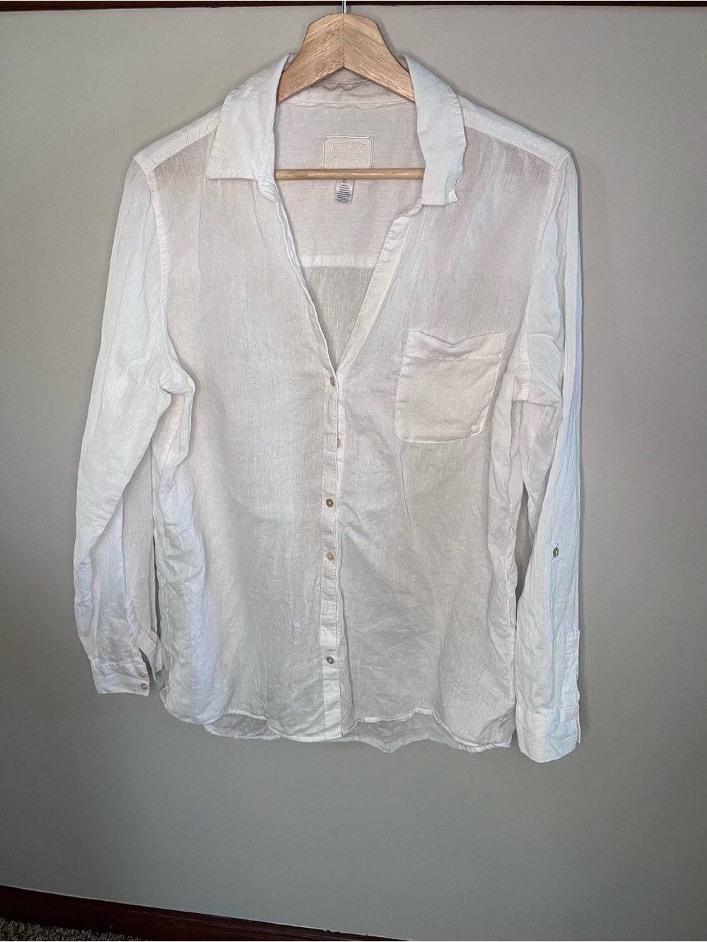 Sigrid Olsen White 100% Linen Button Down Roll Tab Sleeve Shirt Large